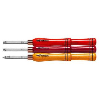 Carbide wood turning tools with sharp replaceable tips, designed for precision shaping and smoothing on a wood lathe