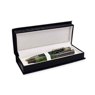 Black Leather Pen Box - Crocodile Pattern