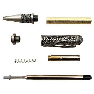 Love Ballpoint Pen Kits In Antique Pewter. Parts blow out view.