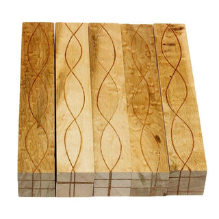 Segmented Serpentine Pen Blanks - Birdseye Maple With Padauk Veneers