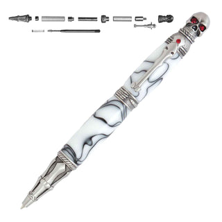 Skull Ballpoint Twist Pen Kits. Antique Pewter with parts lay out