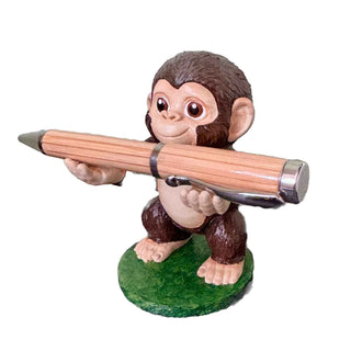 3D printed monkey pen holder hand painted. Holding a Pen
