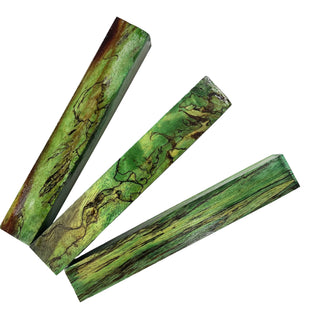 Green Dyed & Stabilized Spalted Tamarind Pen Blanks. Group