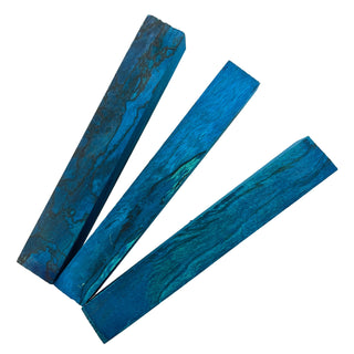 Blue Dyed &amp; Stabilized Spalted Tamarind Pen Blanks. Group