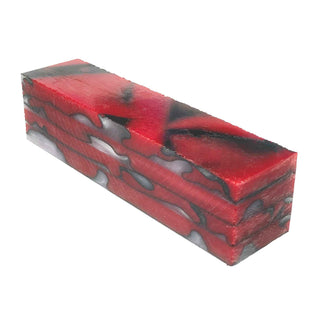 Fire & Ice acrylic project blank with opaque red, white pearl, and black ribbon swirl pattern.