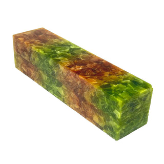 Season’s Splendor acrylic project blank with green, gold, and amber chip-style acrylic pattern.