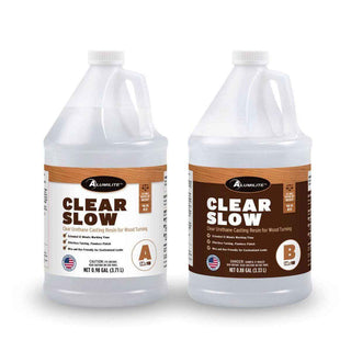 Two bottles of Allumilite Clear Slow resin on a white background. 16 lb kit
