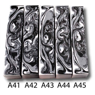John's Handmade Alumilite pen blanks 41-45. Featuring stel grey, black & white swirls