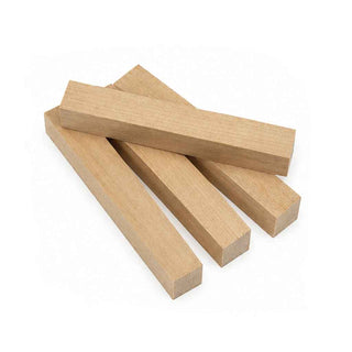 Anigre wood pen blanks with pale golden-brown color and fine straight grain arranged for pen turning and woodworking projects. Group of 4