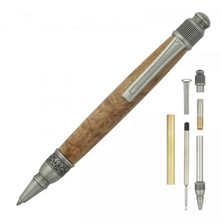Modern Astra twist pen kit for woodturning. Antique Pewter parts