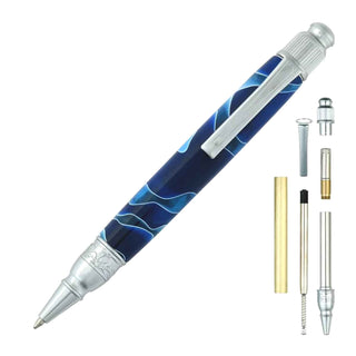 Modern Astra twist pen kit for woodturning. Chrome Parts