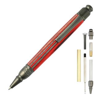 Modern Astra twist pen kit for woodturning. Gun Metal Parts