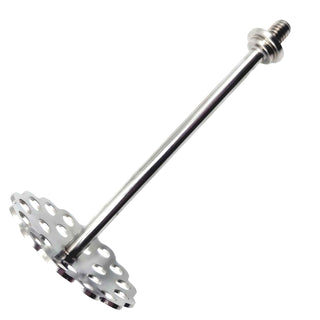 Stainless steel avocado masher kit with curved perforated base and 3/8-16 threaded end for custom woodturning handle