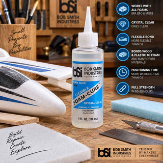 Lifestyle image - Bob Smith Industries BSI FOAM-CURE 4 oz crystal-clear flexible foam and craft glue for EPP, EPO, wood, plastic and model-making projects