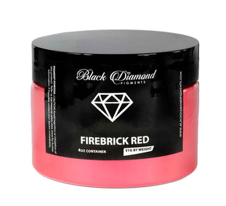 Black Diamond Pigments container of Firebrick Red powder on a white background