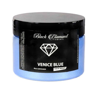 Jar of 'Venice Blue' by Black Diamond Pigments on a white background