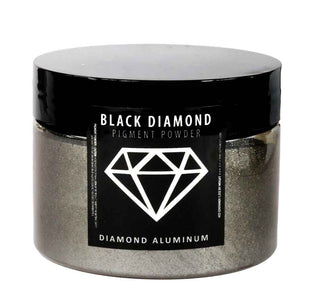 Jar of black diamond pigment powder Diamond Aluminum on a white background
