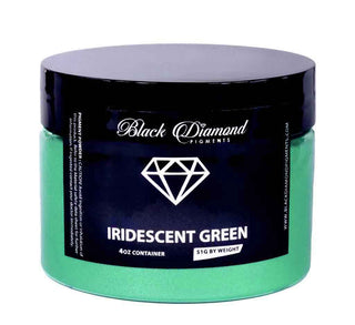 Jar of Black Diamond Pigments Iridescent Green on a white background