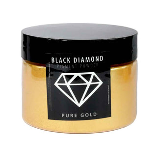 Jar of Black Diamond Pure Gold pigment powder with black lid and label.