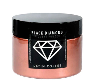 Satin Coffee container of Black Diamond pigment powder with a black lid on a white background