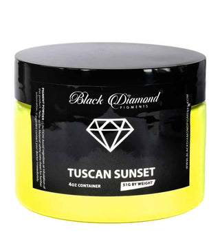 Black Diamond Pigments Tuscan Sunset container with black lid and yellow body on a white background