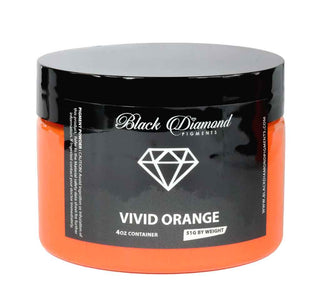 Black Diamond Pigments jar of vivid orange color on a white background