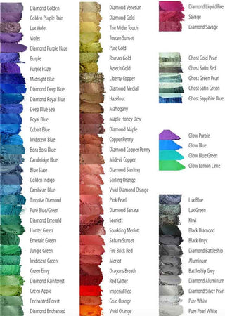 Color swatch chart for Black Diamond Pigments