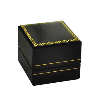 Black Leatherette Ring Box - Gold Trimmed