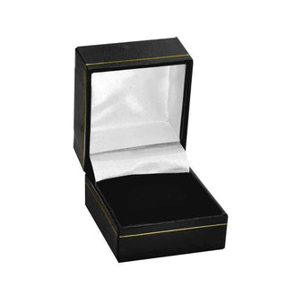 Black Leatherette Ring Box - Gold Trimmed