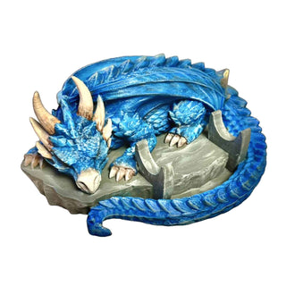 Blue Hand-painted 3D-printed Sleeping Dragon Pen Stand by artist John U. A fantasy-themed display for handmade pens