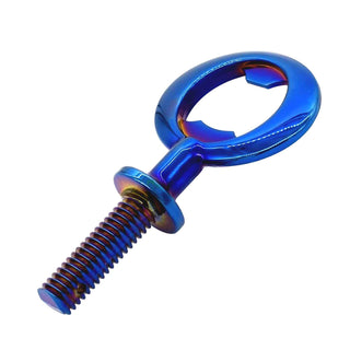 Heavy-duty bottle opener kit hardware with blue rainbow plating and threaded mounting stud