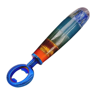 Bottle Opener Kit with custom turned hybrid resin and wood handle in iridescent blue rainbow finish