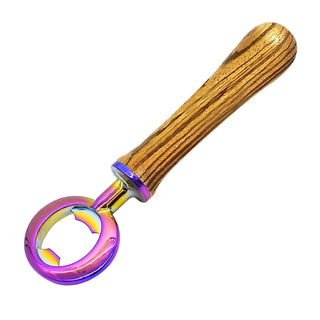 Bottle Opener Kit with custom turned hybrid resin and wood handle in iridescent pink rainbow finish