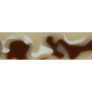 Close-up of the Caramel & Cream Acrylic Pen Blank showing rich caramel and chocolate brown marbling blended with creamy white swirls.