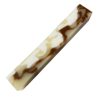 Caramel & Cream Acrylic Pen Blank featuring flowing caramel, chocolate brown, cream, and white swirls in premium acrylic acetate.