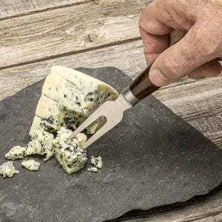 Stainless steel cheese fork hardware with custom turned handles.