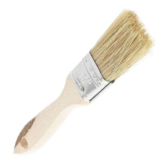 Paint brush with wooden handle and natural bristles on a white background