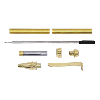 Woodturning cigarillo ballpoint pen kit. Gold. Parts detail.