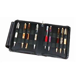 Classic Black Leather Pen Pouch - Holds 12
