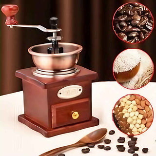 Bowl style coffee grinder kit mechanism in antique copper finish. Lifestyle