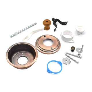 Bowl style coffee grinder kit mechanism in antique copper finish. Parts