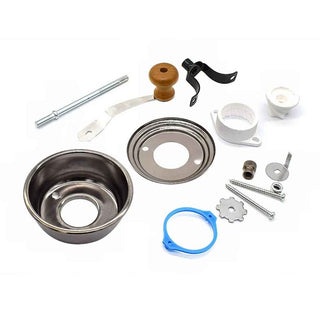 Bowl style coffee grinder kit mechanism in gun metal finish. Parts