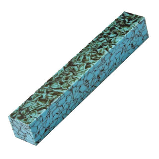 Crushed Turquoise Acrylic Pen Blank featuring turquoise stone-like chips suspended in a dark charcoal matrix with realistic black veining.