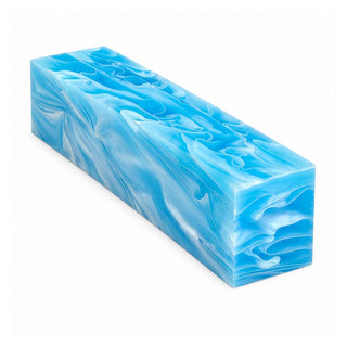 Crystal Mist acrylic project blank with baby blue pearl color and flowing white ribbon accents.