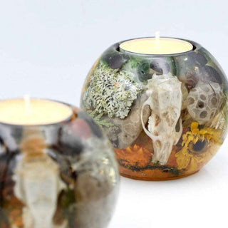 Decorative candle holders with natural elements on a white background. Alumilite Amazing Deep Pour Epoxy Resin