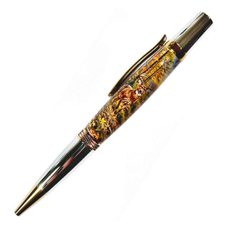 Deer Hunter Pen Blank by John U finished on Sierra-style pen kit featuring whitetail buck and autumn hunting scene