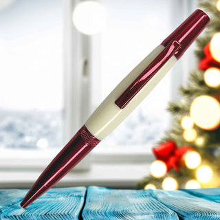 Diamond Knurl Ballpoint Pen Kit in Red Titanium finish. Christmas backdrop