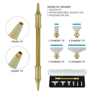Interchangeable Diamond Painting Tool Kit Set (PSI). In Gold. Parts
