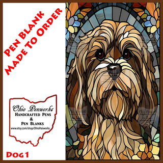 Stylized dog illustration in stained glass style with Ohio Penworks branding.
