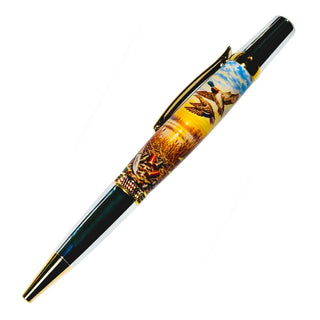 Finished Sierra-style duck hunting pen made with John U Duck Hunter resin pen blank featuring mallards and marsh artwork
